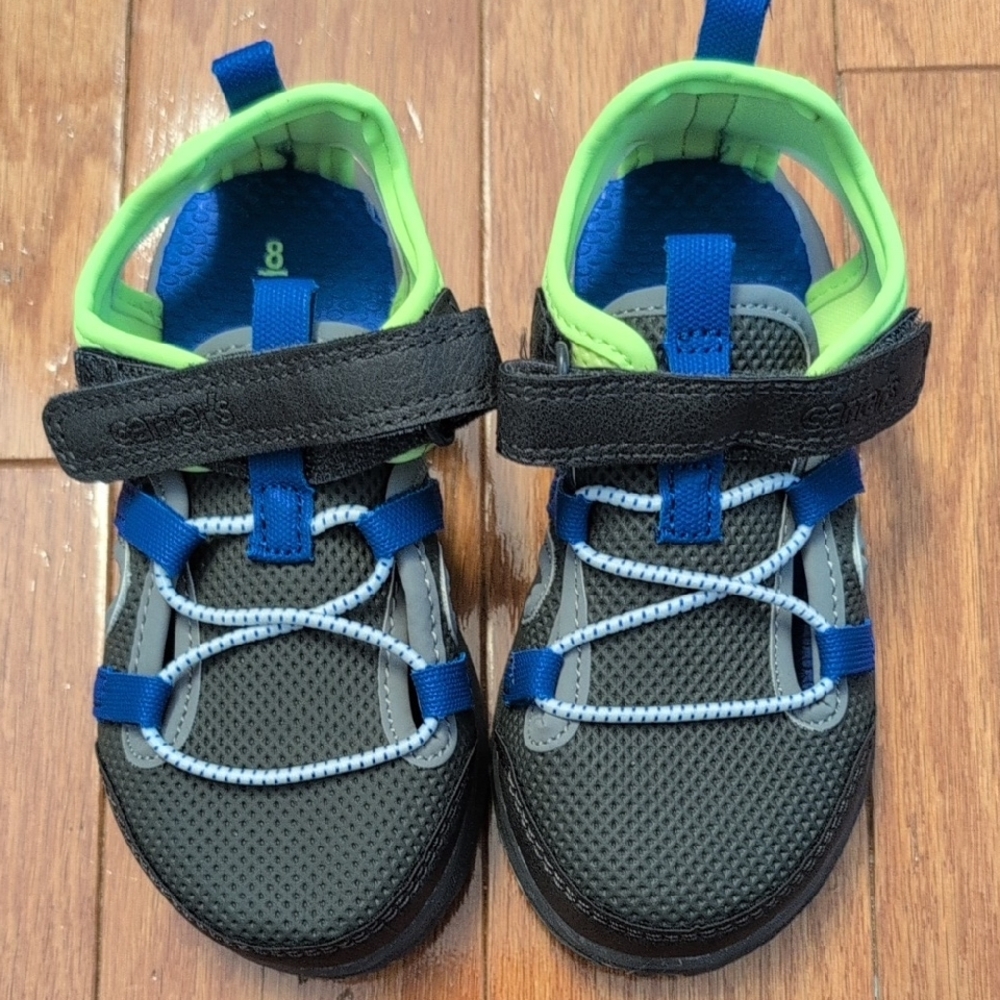 Kids Gray and Neon Green Active Sandals - Picture 2 of 9